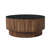 Coffee Table | 34" Round Black Top | Brown Mango Wood