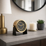 Gold/Black 6 in. Metal Round Modern Solid Table Clock