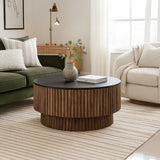 Coffee Table | 34" Round Black Top | Brown Mango Wood