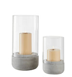 Modern Cool Gray Cement Base Glass Pillar Candle Holder