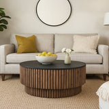 Coffee Table | 34" Round Black Top | Brown Mango Wood