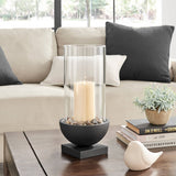 Modern Black Metal Bold Pedestal Glass Pillar Candle Holder