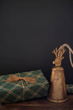 SET OF 3 ANTIQUE GOLD METAL CHRISTMAS BELLS W DEER FINIALS