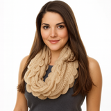 Oatmeal Oversized Scalloped Ruffle Knit Infinity Scarf