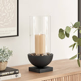 Modern Black Metal Bold Pedestal Glass Pillar Candle Holder