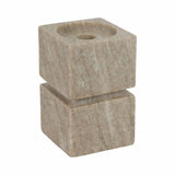 Candle Holder - Ivory Marble Stacked Cubes Pillar, 6 in.
