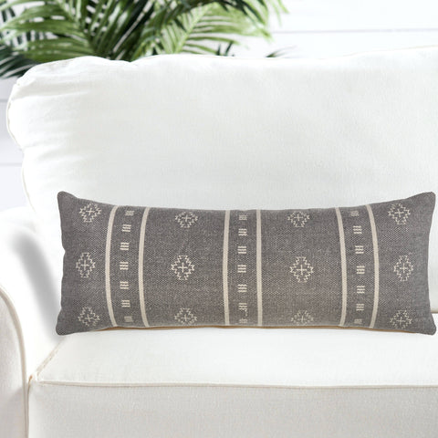 Embroidered Gray and Cream Throw Pillow