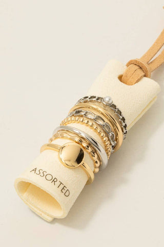 Pearl Stud Mixed Chain 7Pc Band Rings Set
