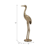 Figurine - Gold Metal Standing Crane Gleaming Finish, 16 in.