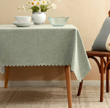 Sage Green Scalloped Border Wrinkle-Free Tablecloth