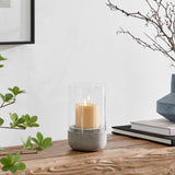 Modern Cool Gray Cement Base Glass Pillar Candle Holder