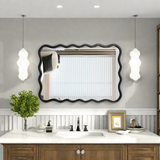 Solid Wood Wavy Rectangle Mirror for Home Decor
