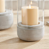 Modern Cool Gray Cement Base Glass Pillar Candle Holder