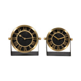 Gold/Black 6 in. Metal Round Modern Solid Table Clock