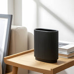 Black 8 in. Ceramic Novelty Modern Oval Ridged Vase