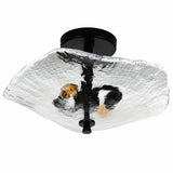 39F Inc. - Black Flush Mount Ceiling Light with Water Ripple Glass Shad