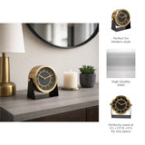 Gold/Black 6 in. Metal Round Modern Solid Table Clock