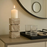 Candle Holder - Ivory Marble Stacked Cubes Pillar, 8 in.