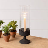 Candle Holder - Dark Pedestal Base, Glass Cylinder