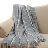 Grey Plaid Throw Blanket with Tassels