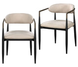Beige And Black Upholstered Fabric Open Back Dining Arm Chairs