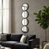 Wall Mirror - Black Wood Glass Modern Four Circles, 48 in.