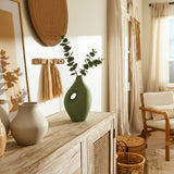 Ceramic Open Center Nomadic Handle Vase - Dark Sage, 12 in.