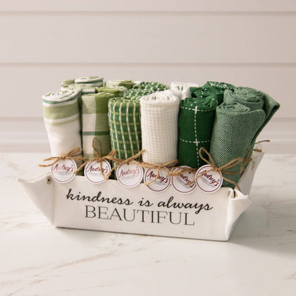 Tea Towels - Asstd Green Waffle