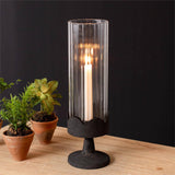 Candle Holder - Dark Pedestal Base, Glass Cylinder