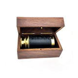 Small Brass Nautical Telescope with Pull-Out Wooden Box