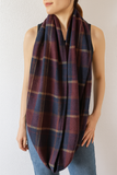 Wine Blue Plaid Infinity Scarf with Zipper Pocket