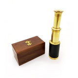 Small Brass Nautical Telescope with Pull-Out Wooden Box